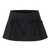 Black Bows Slim Fit Low Rise Slit Mini Skirt